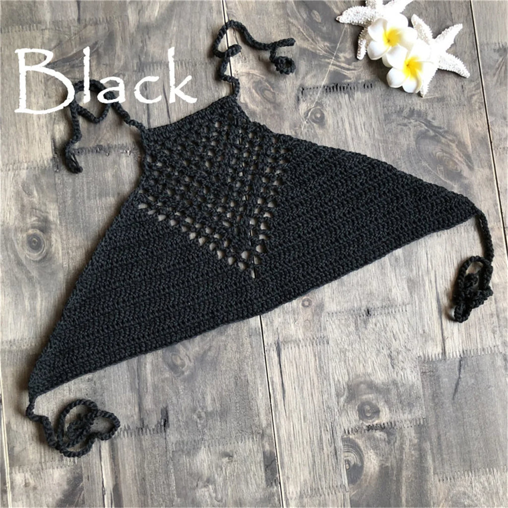 7 Colors Crochet Knitted Halter Bikini Top Female Swimsuit Women Swimwear Bather Bathing Suit Swim Hollow Out Beach Top V4192