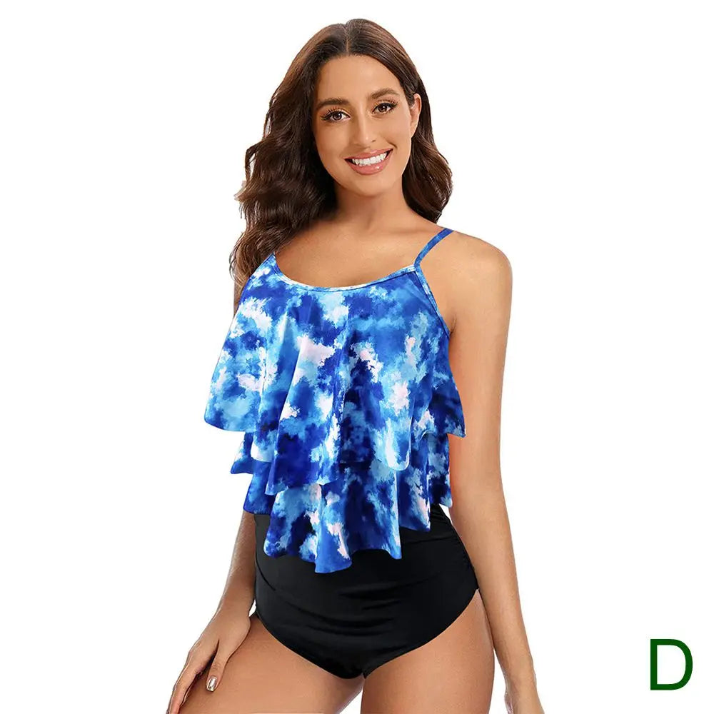 8 Colors Women Ruffled Tankini Set Padded Top With Adjustable Shoulder Straps Elastic Slim Knitted High Waisted Beachwear 2024