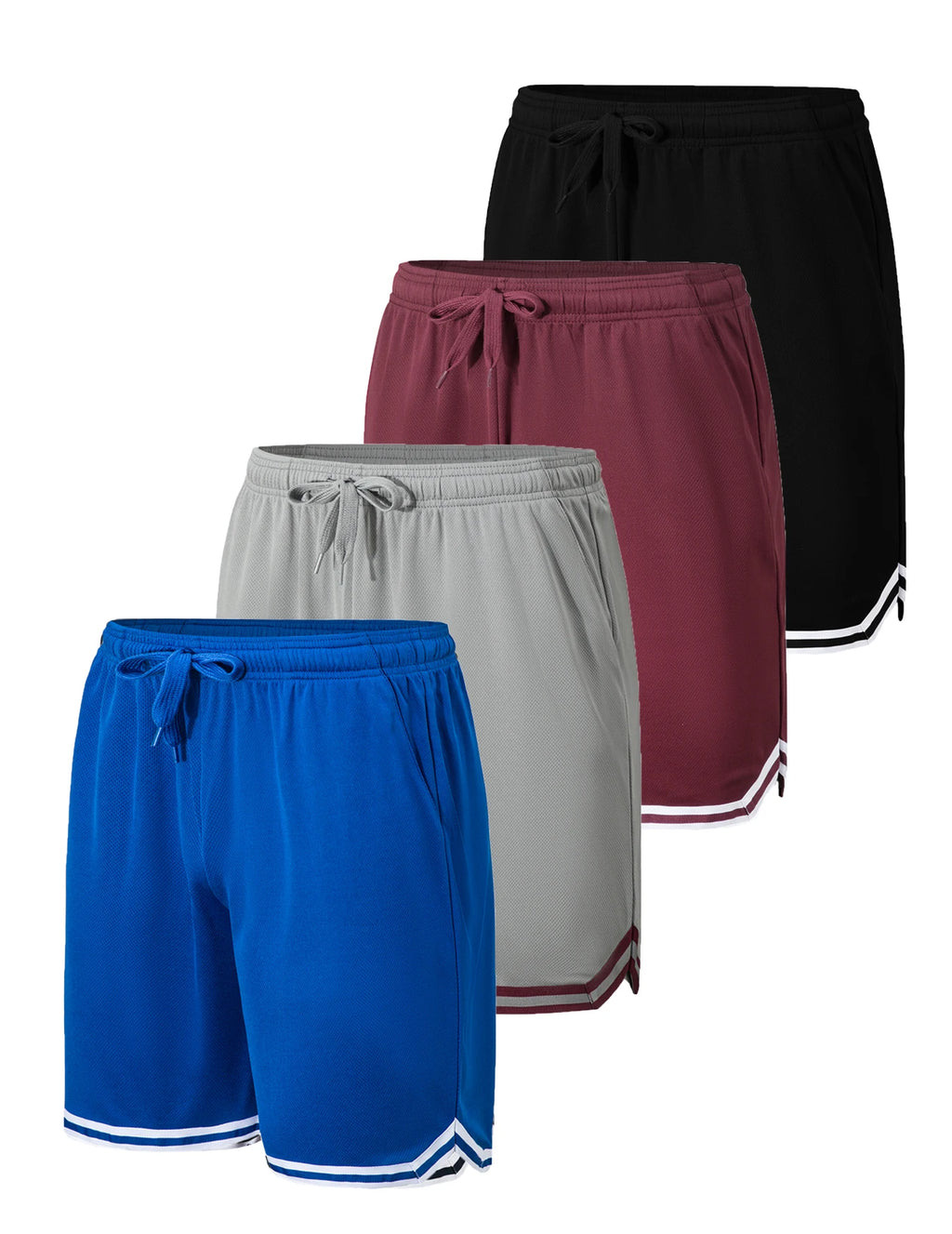 4-piece men's sports basketball shorts made of moisture wicking fabric with drawstring waist and pockets loose summer sportswear