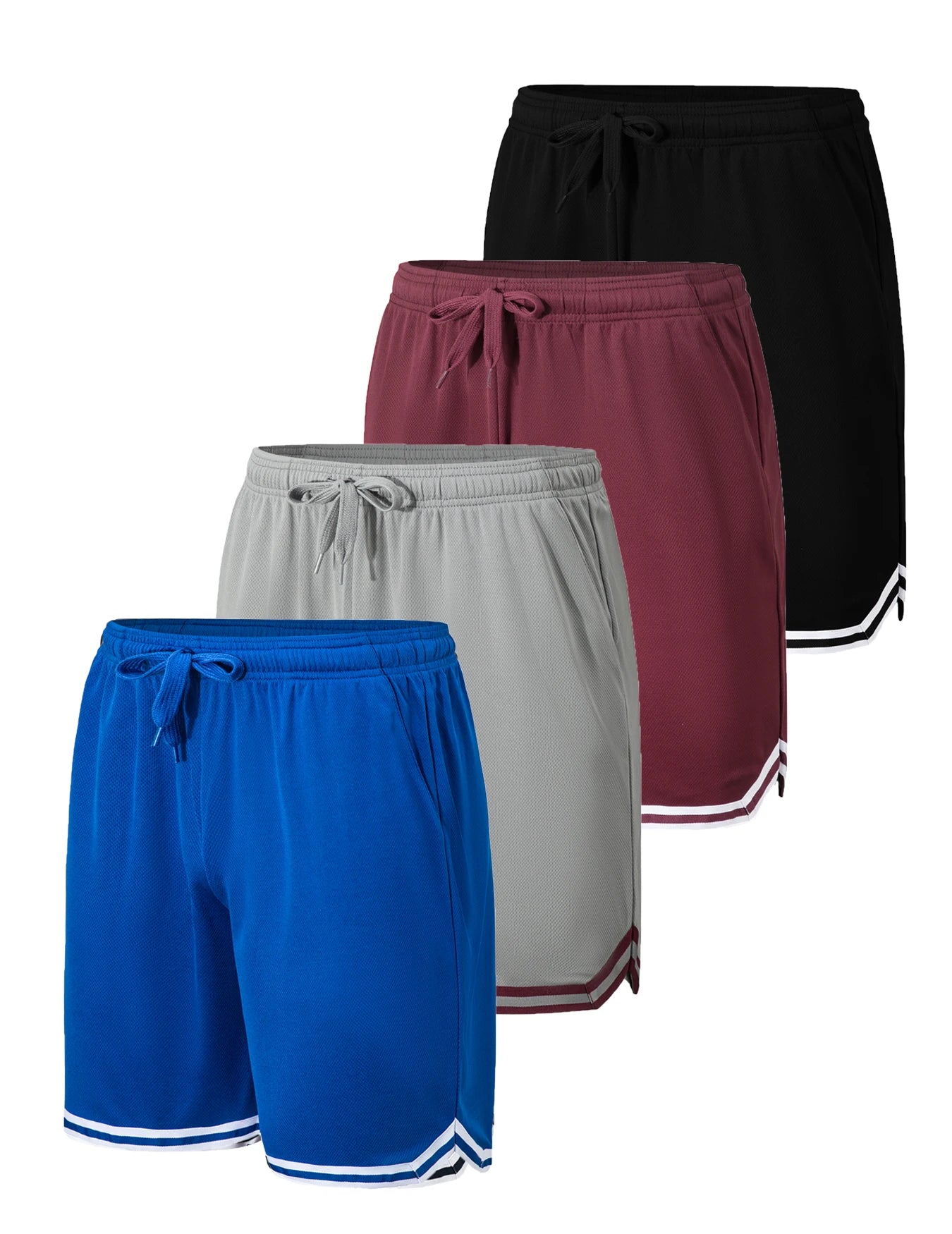 4-piece men's sports basketball shorts made of moisture wicking fabric with drawstring waist and pockets loose summer sportswear
