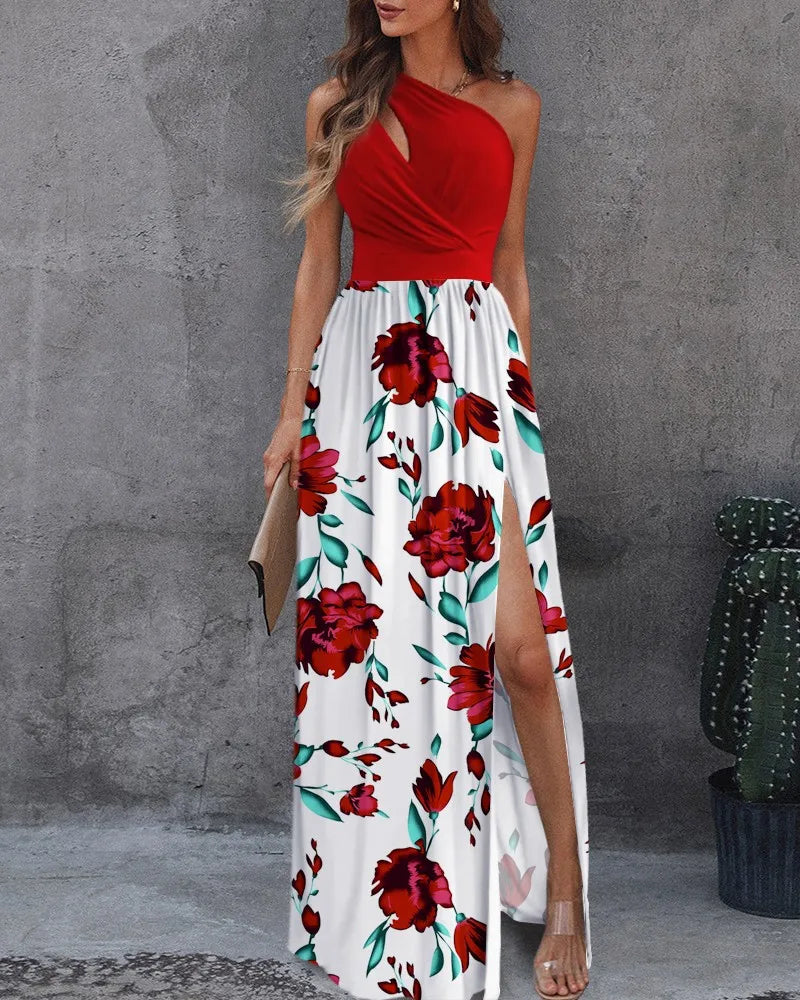 2024 New Ladies Dress Oblique Shoulder One Shoulder Hollow Air Gradient Color High Slit Dress Long Skirt Sexy Backless Dress