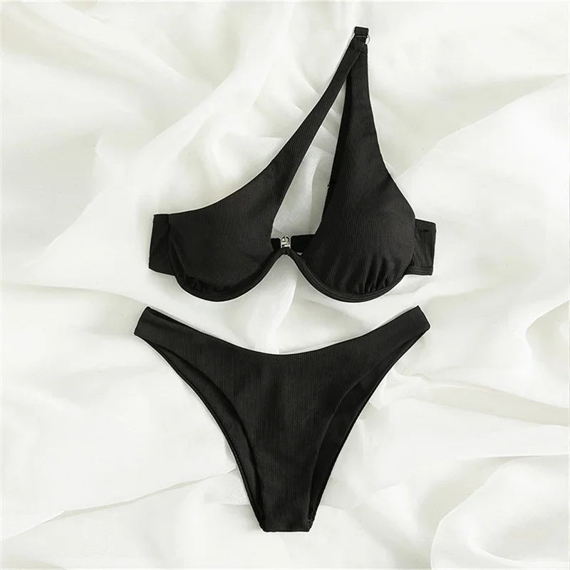 Bikini 2024 Woman Swimsuit Multicolour Swimwear Bathing Suit Sole Shoulder Sling Underwire Swimsuit Sexy Hotsweet Bikini Set New