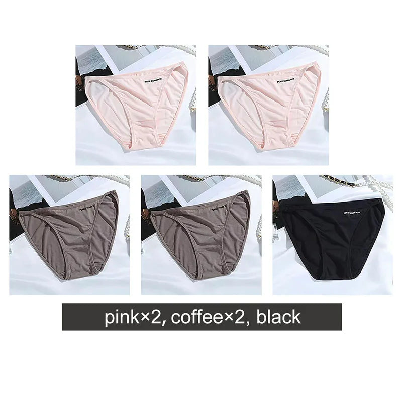 Soft Modal Women's Underwear Sexy Low Waist Panties Solid Color Briefs Summer High Elastic Female Bikini Ladies Lingerie 5pcs
