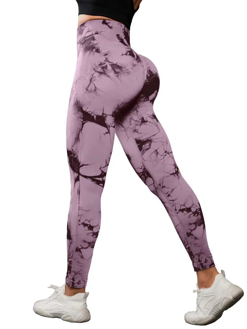 3 Piece Workout Leggings Sets for Women High Waisted Tie Dye Gym Scrunch Butt Lifting Seamless Yoga Leggings Athletic Pants