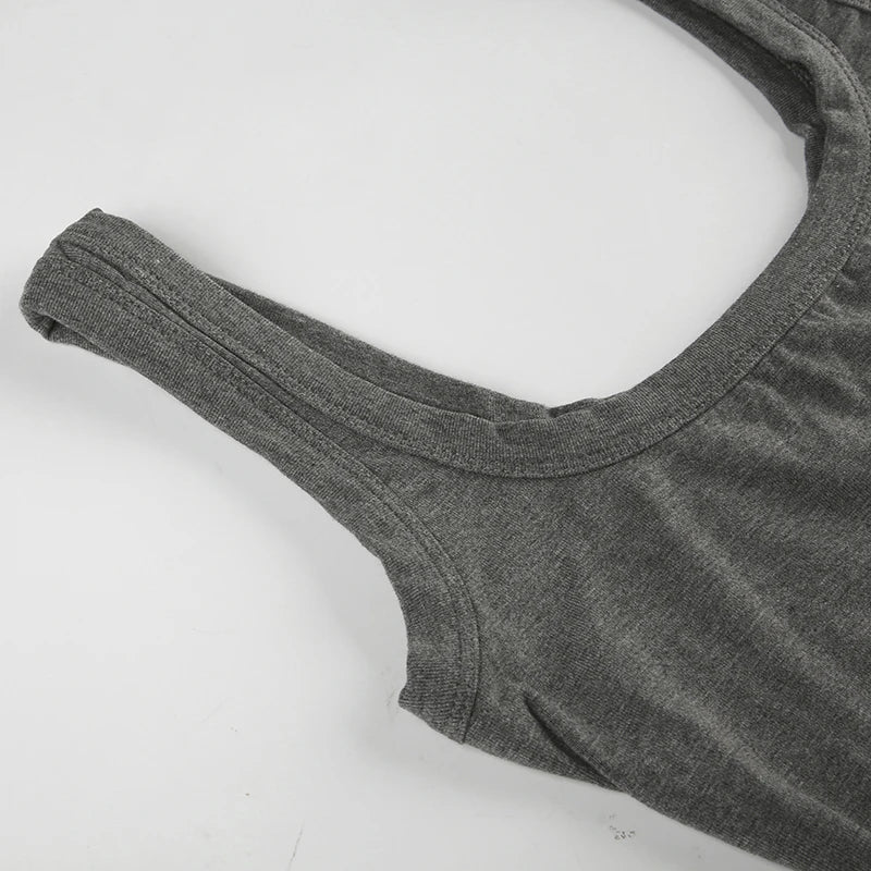 BIIKPIIK Solid Square Collar Women Rompers Casual Sleeveless Knit Playsuits Sporty Jogging Slim Fit Overalls Body-shaping Summer