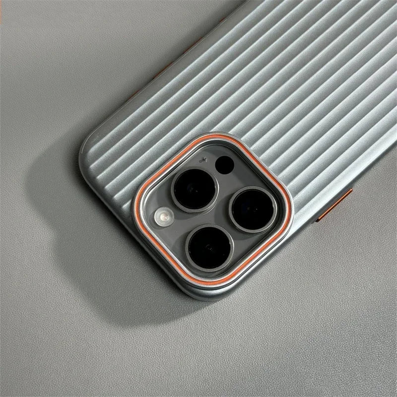 luxury Corrugated Matte Shockprof Case For iPhone 16 15 14 13 12 Pro Max Plus Plating Wave Non-slip Bumper Hard PC Cover