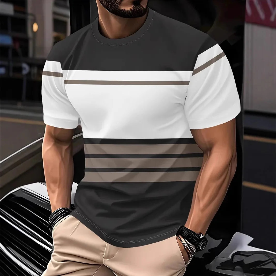 3D Print Lattice Stripes T Shirt For Men Color Block Pattern Short-Sleeved Tees Harajuku Streetwear Tops O-Neck T-Shirt Clothes