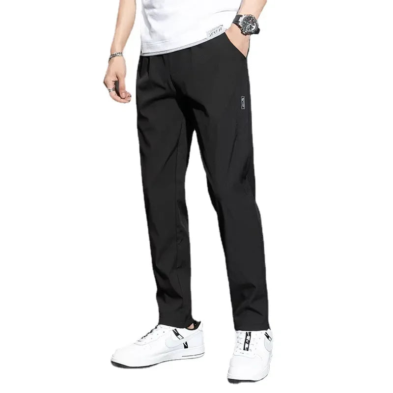 2025 summer new casual men's long pants slim fit and fashionable ice silk straight leg pants men's jogging fast drying sports