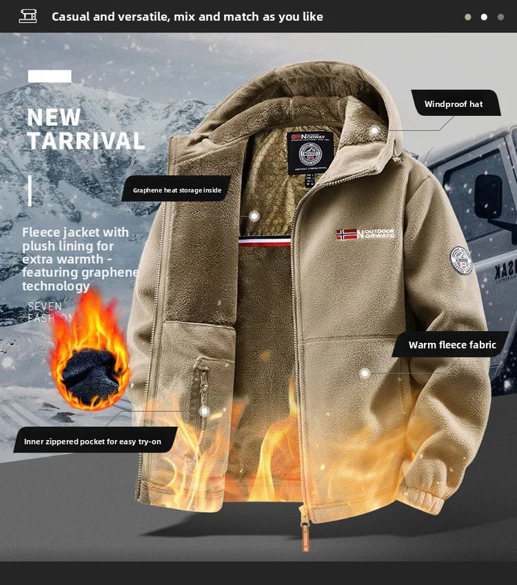Maxbarley Brand Winter Fleece Jacket Men Casual Thickened Wool Coat Athleisure Design Warm Fashion Hooded Jackets Snow Ski Suit