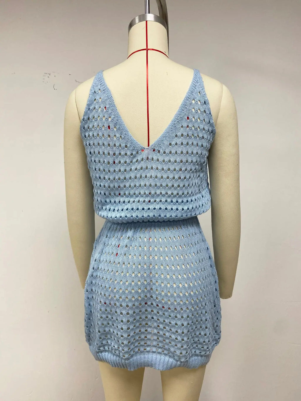 Summer Hollow Out Knitting Mini Spaghetti Strap Dresses Women Sexy V-neck Backless Vacation Beach Dress Casual Beachwear Vestido