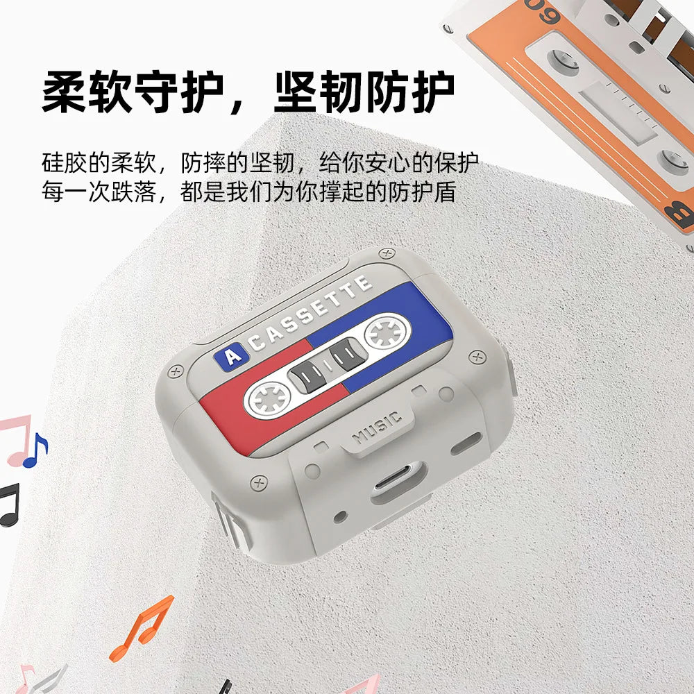 2025 Cassette Tape Case For  AirPods Pro 2 Case Cover Compatible Lanyard Included Shockproof Full Protection For  AirPods 4 Case