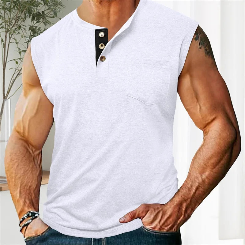 Men s Athletic Tank Top Sleeveless Basketball Shirt Quick-Dry Breathable Muscle Fitness Sports Vest with Button Detail