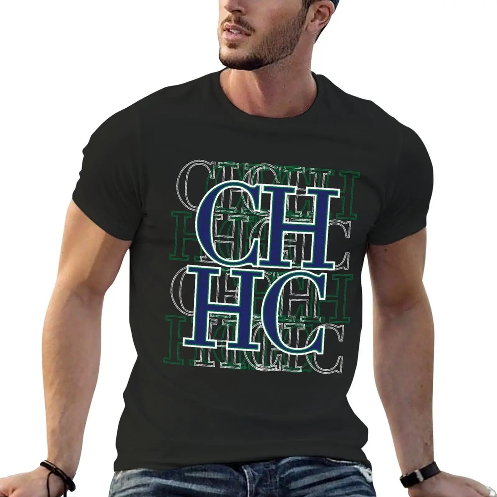 CHCH 2024 Summer New European and American Pure Cotton Short-sleeved Printed Crew Neck T-shirt