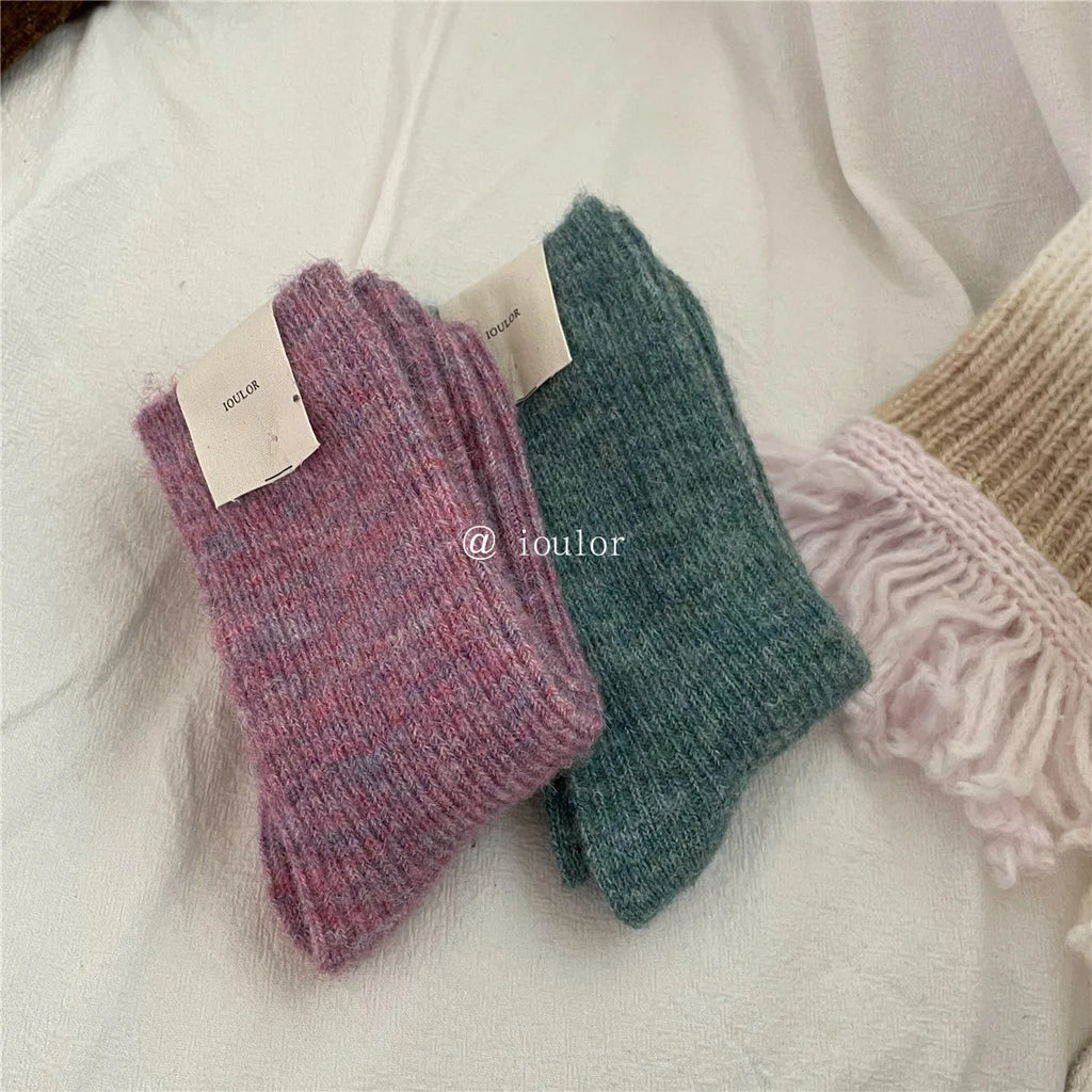 Autumn Winter Thermal Women Socks 9% Wool Cashmere Thicken Warm Long Socks Japanese Style Knitting Harajuku Homewear Crew Socks