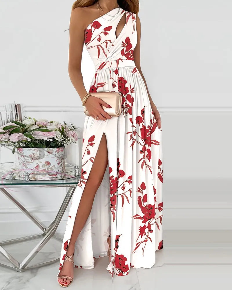 2024 New Ladies Dress Oblique Shoulder One Shoulder Hollow Air Gradient Color High Slit Dress Long Skirt Sexy Backless Dress