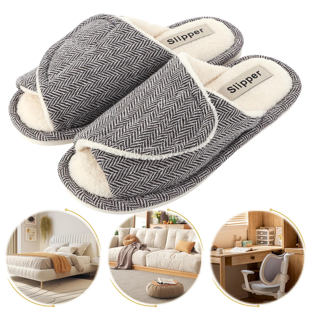 Plush House Slippers Hook and Loop Slippers Non-Slip Open Toe Slippers Comfortable Soft Indoor Slippers for Indoor Outdoor