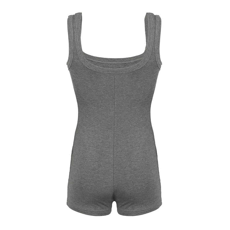 BIIKPIIK Solid Square Collar Women Rompers Casual Sleeveless Knit Playsuits Sporty Jogging Slim Fit Overalls Body-shaping Summer