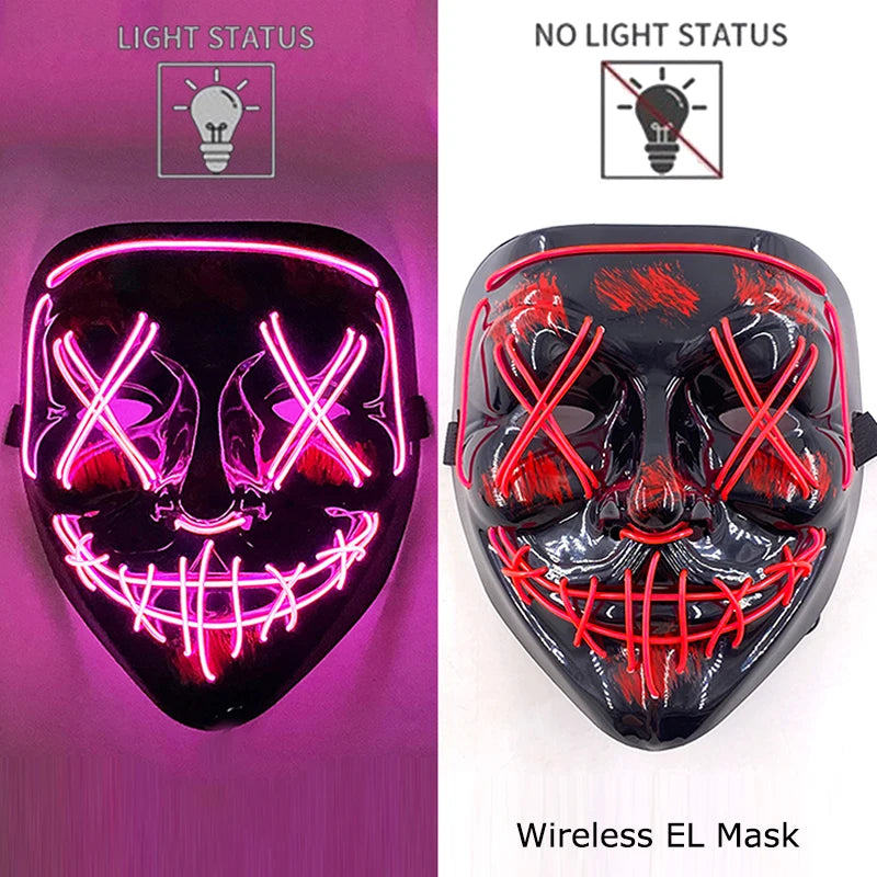 Wireless Neon LED Purge Mask Glow in The Dark Cosplay Horror Mask Halloween Masquerade Party Masks Glowing Funny Dress Up
