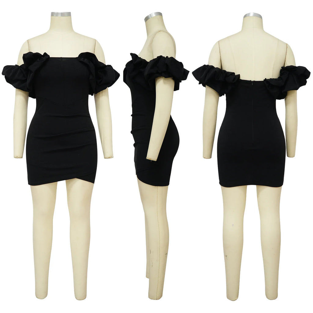 Petal Sleeve Fishbone Waist Dress Women 2024 Pleated Bodycon Long Sexy Dress Elegant Robes Party Dresses Vestidos