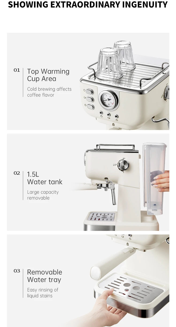 20 Bar Electric Coffee Machine Italian Semi-automatic Professional Expresso Coffee Maker Office Small Coffee Machines 220V