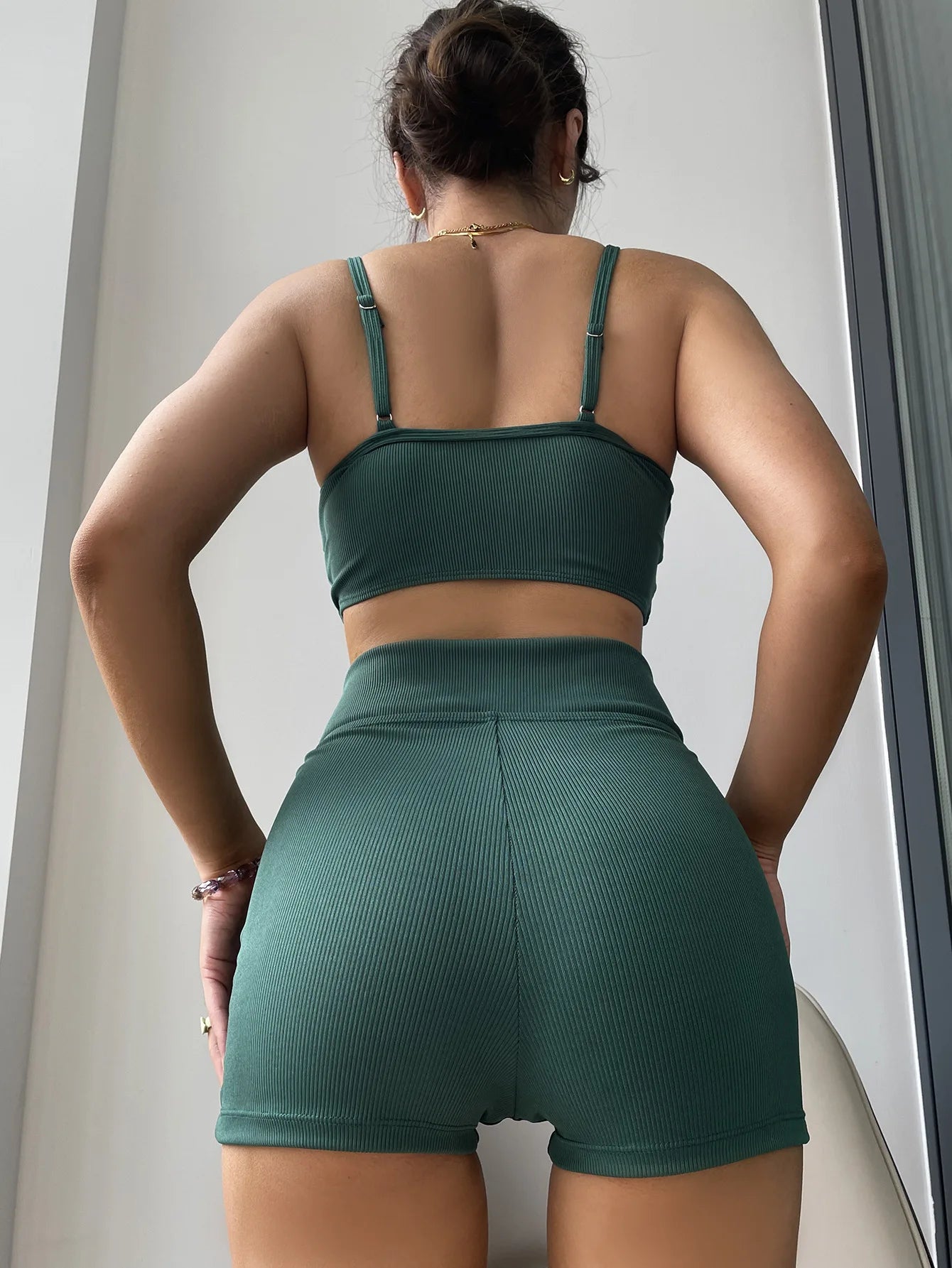 Blackish Green 2-piece Swimsuit for Women,2024 New Solid Color High Waist Bikini,tankini Sexy Suspender Backless Bathing Suit