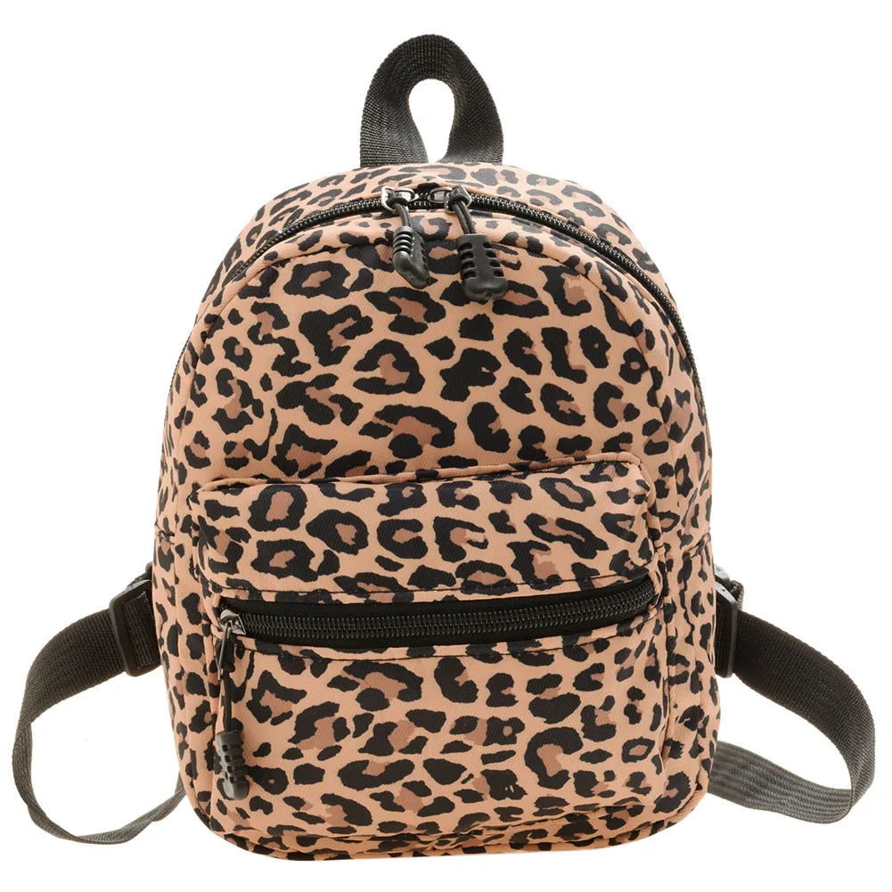Women Zebra Leopard Cow Print Backpacks Nylon Shoulder Bag Students High School Small Book Bag Female Mini Rucksack mochila