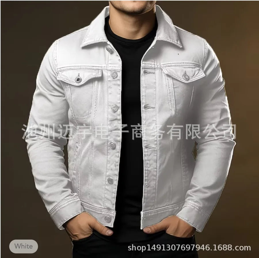 Men Denim Jacket Single Breasted Coats Washed Jackets Turn Down Collar Outerwear Long Sleeve Jackets Casual Spring Pockets