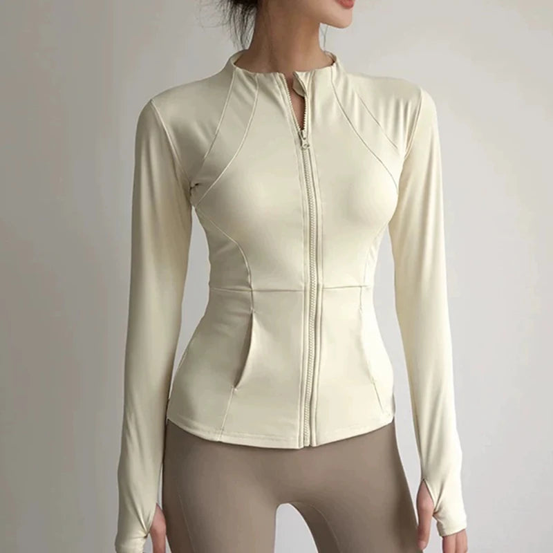Women's yoga fitness jacket, slim fit professional quick drying jacket, running slimming sports long sleeved yoga suit top