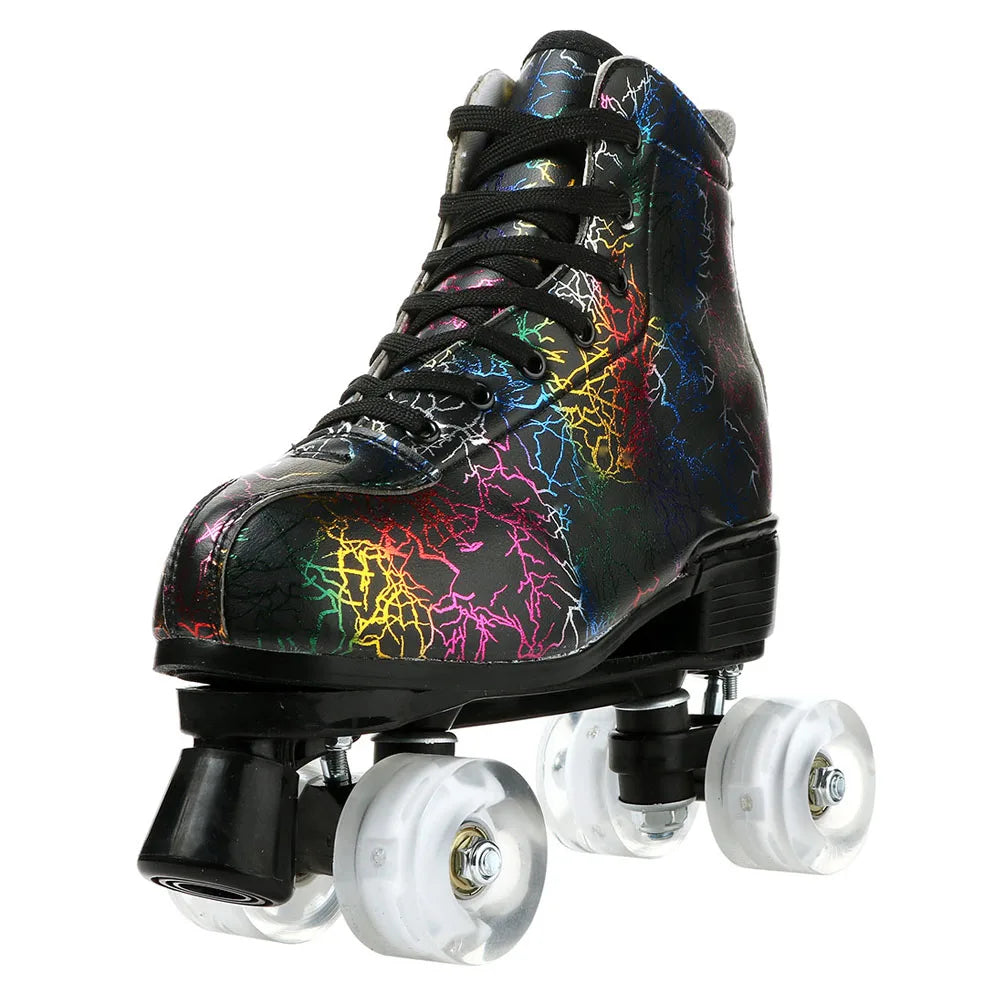 Unisex Roller Skates PU Leather Roller Skates Skating Shoes Zebra Printed Roller Skates Quad Skates Sneakers Flash Wheel Shoes