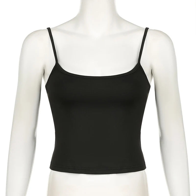 Basic Solid Camis Summer Casual Sleeveless Spaghetti Strap Top Women Harajuku All-match Cropped Tops y2k Vintage Clothing