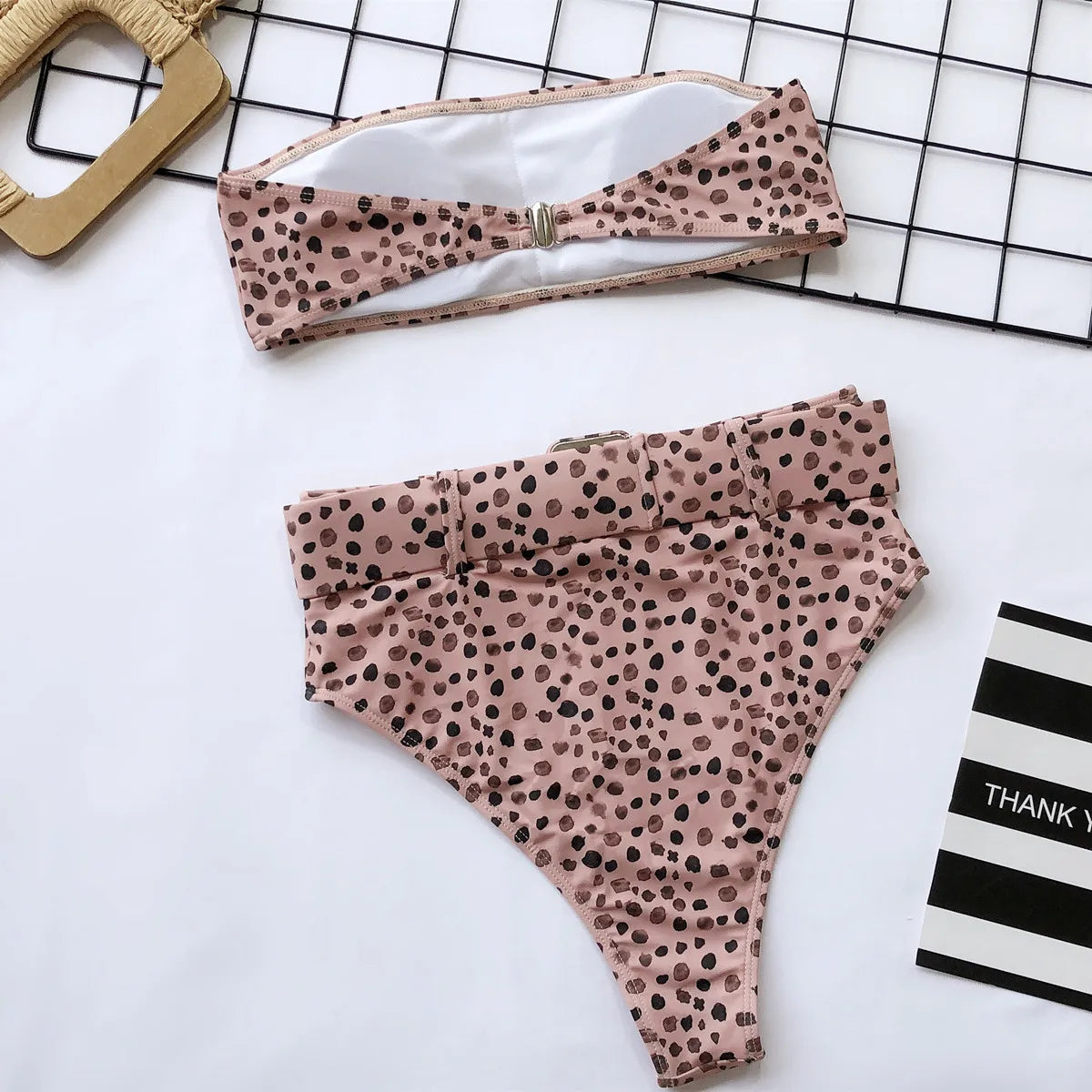 2023 Swimsuit Women Neon Green Strapless High Waist Bikini Beach Bathing Suit Waist Buckle Swimwear Maillot De Bain Femme XMB10