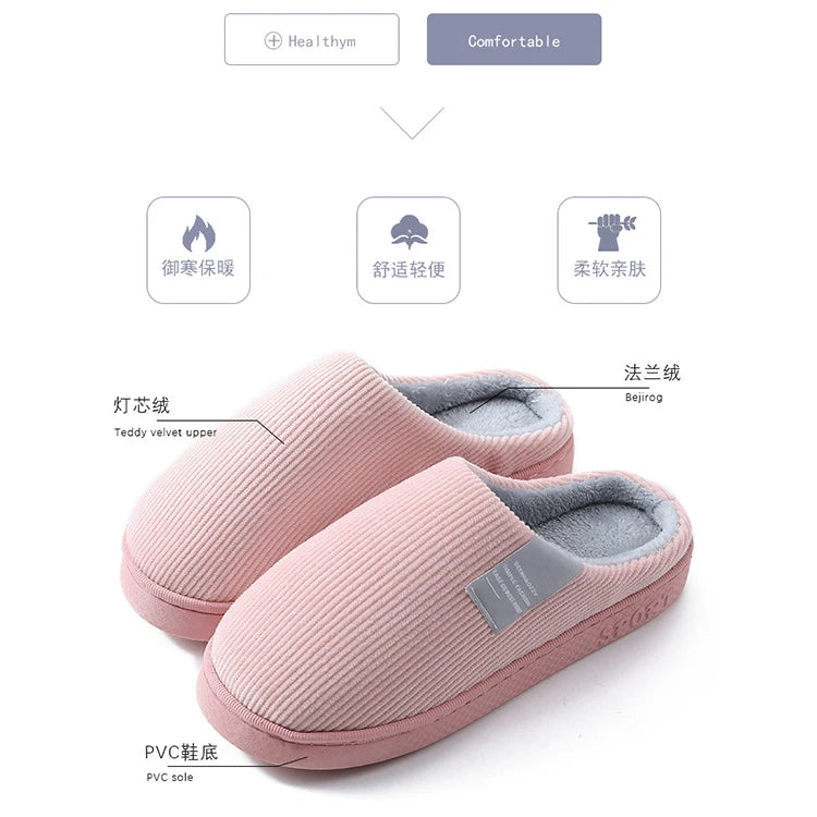New Winter Household Warm Furry Women Men Shoes Indoor Slippers Bedroom Cotton Slippers  Plush Home Slippers Ladies Flip Flops