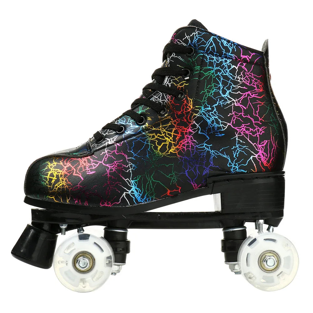 Unisex Roller Skates PU Leather Roller Skates Skating Shoes Zebra Printed Roller Skates Quad Skates Sneakers Flash Wheel Shoes
