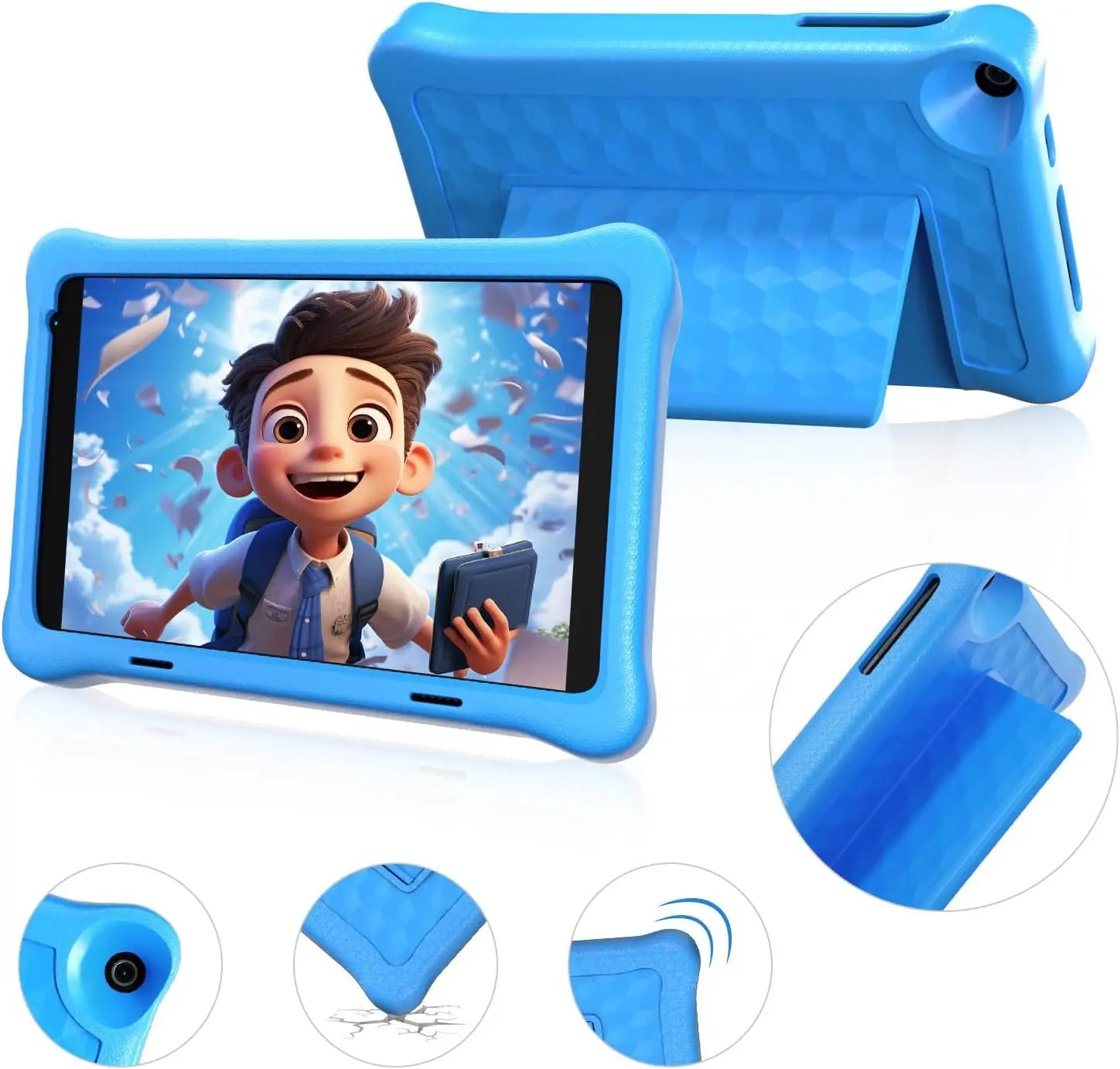 8 Inch Kid Tablet Android 12 Tablets 2GB RAM 64GB ROM 1280 x 800 IPS HD Screen WiFi Bluetooth Dual Camera Parental Control Case