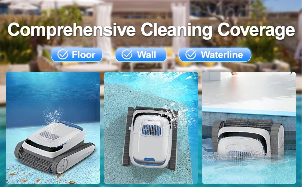 VOXIV Cordless Robotic Pool Cleaner with Wall Climbing - Over 120mins Runtime Automatic Pool Vacuum