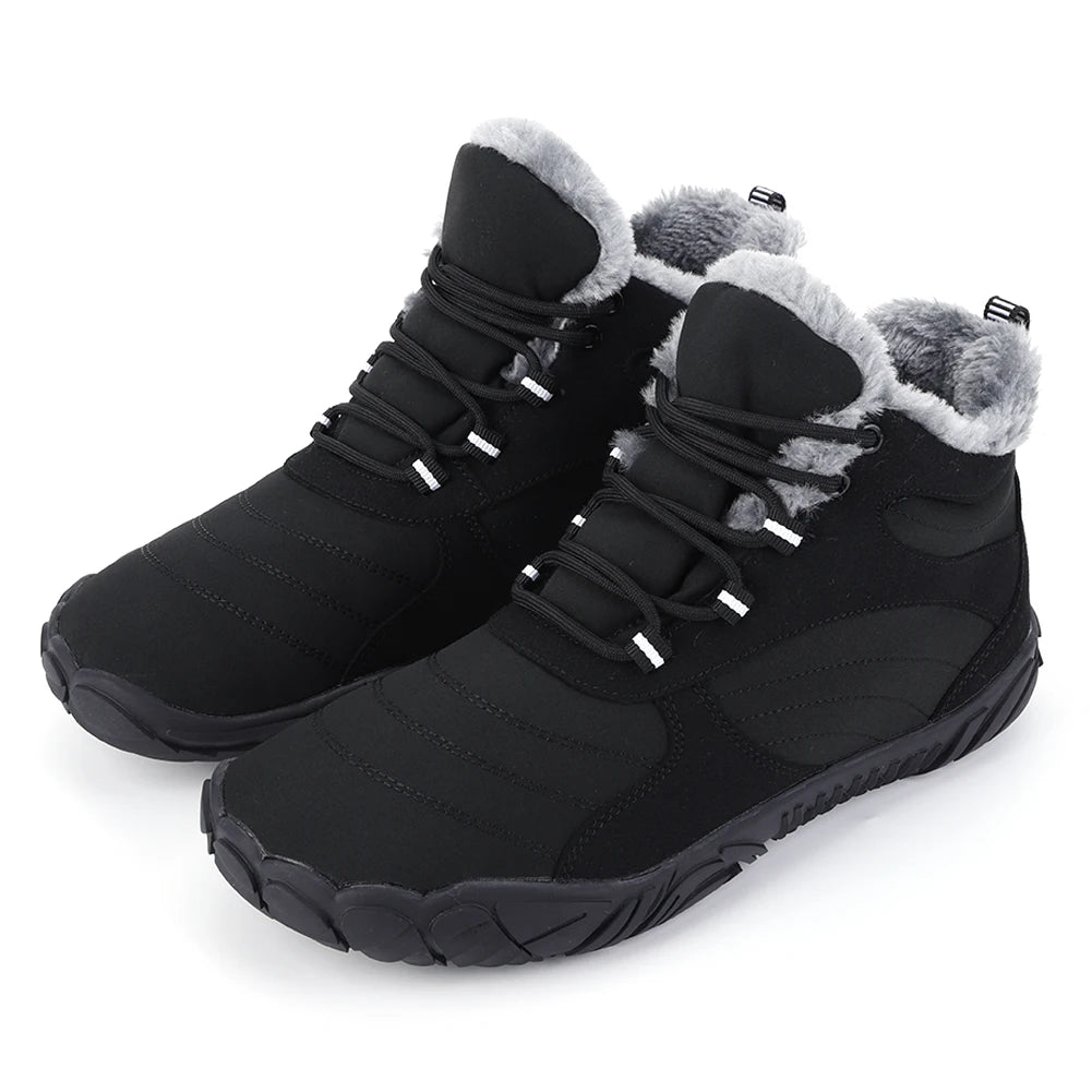 Winter Plush Snow Boots Warm Fur Shoes Non Slip Wide Toe Box Barefoot Shoes Waterproof Outdoor Trekking Shoes for Hiking Walking