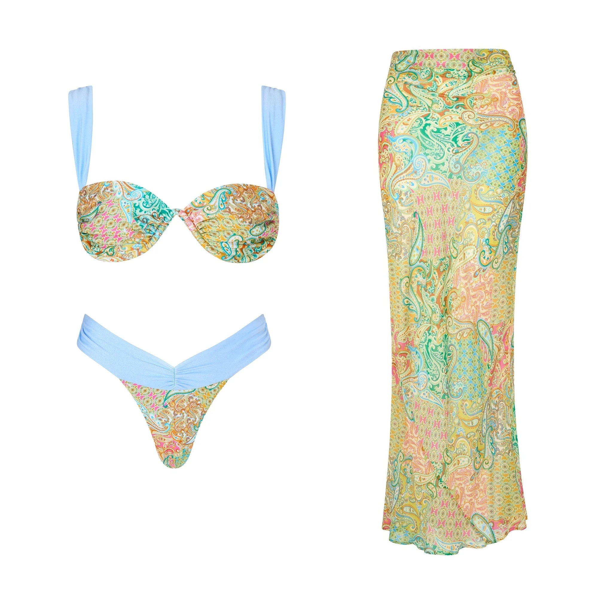 Bikini Swimsuit with Skirt Print Swimwear Women Brazilian Bikini 3 Pics Bathing Suit A Line Skirt Summer Female