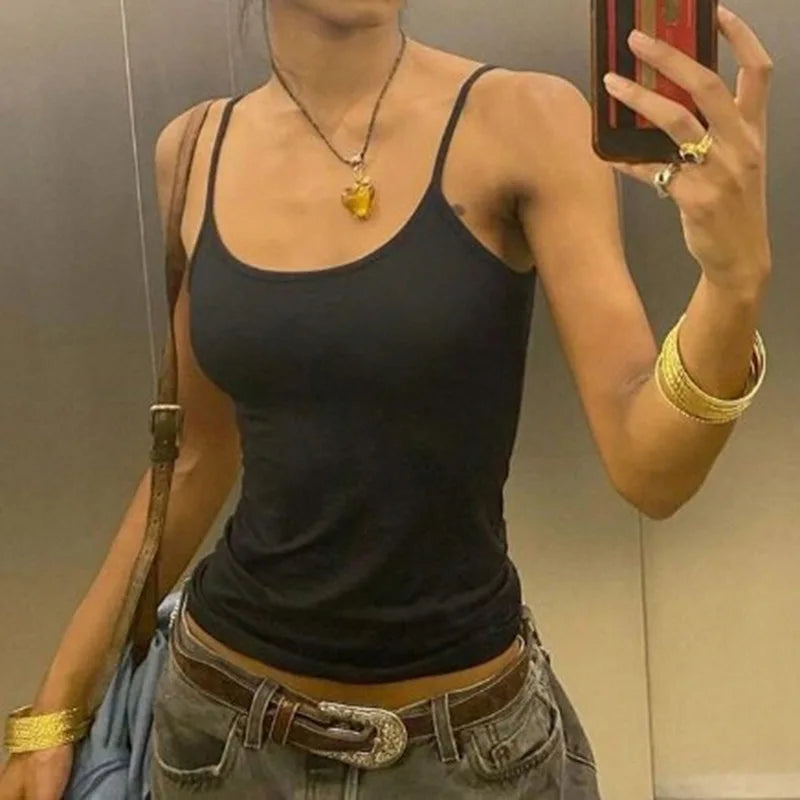 Basic Solid Camis Summer Casual Sleeveless Spaghetti Strap Top Women Harajuku All-match Cropped Tops y2k Vintage Clothing