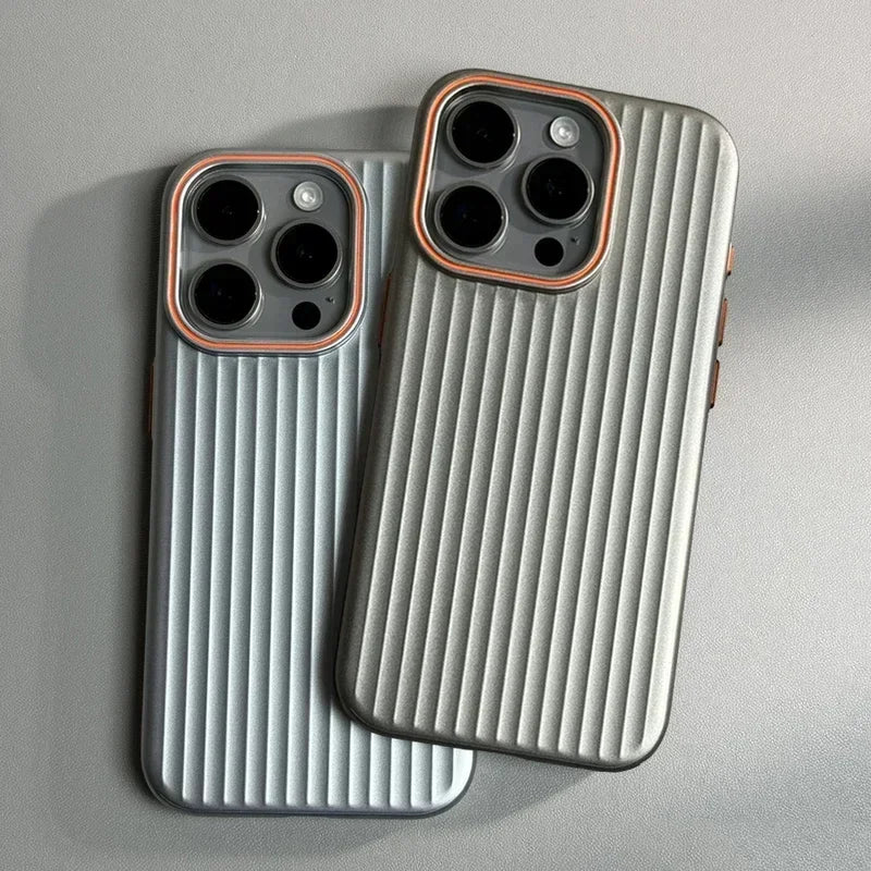 luxury Corrugated Matte Shockprof Case For iPhone 16 15 14 13 12 Pro Max Plus Plating Wave Non-slip Bumper Hard PC Cover