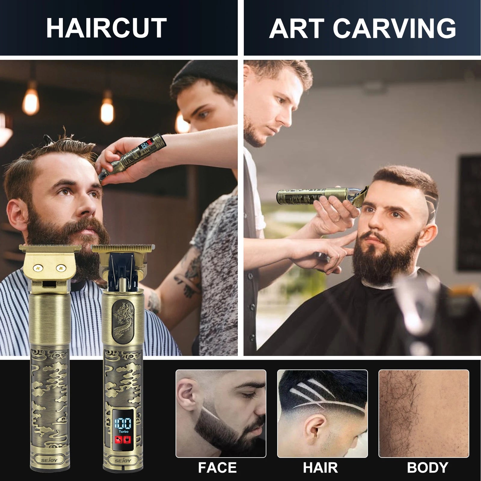 Sejoy Electric Hair Clipper Kit Professional Electric Pusher Carving Electric Shaver Rechargeable Hair Trimmer Machine for Men