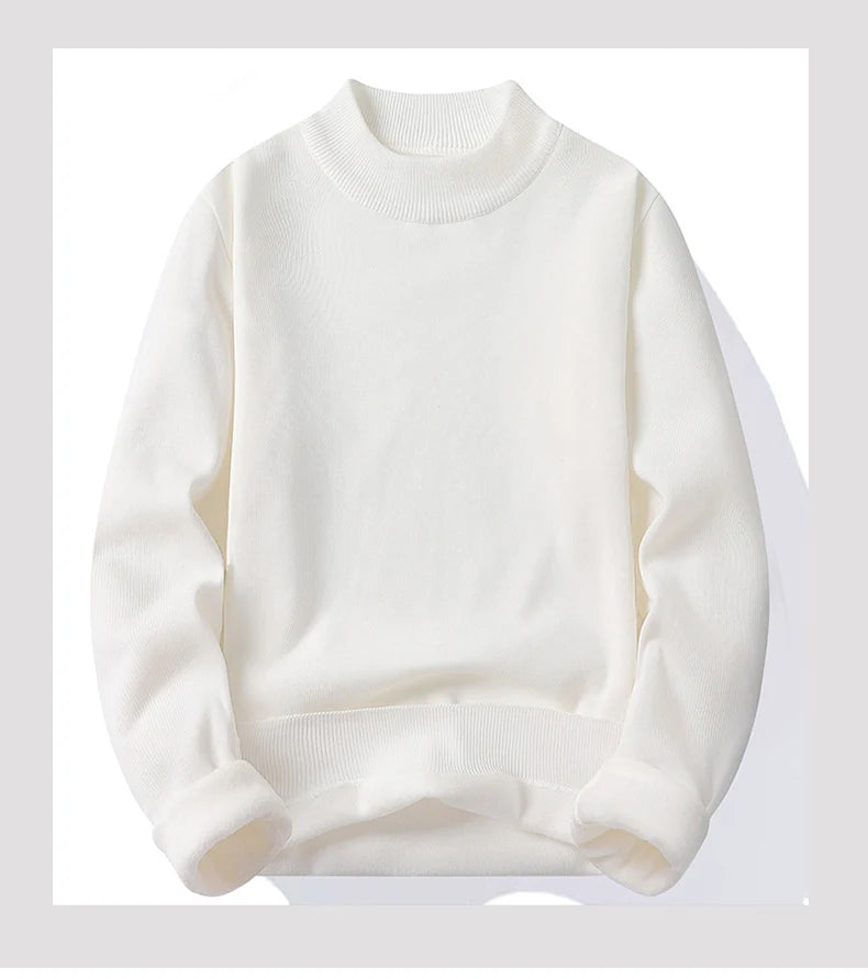 Winter New Men's Knitted Sweater with A Half High Collar Solid Color Plush and Warm Knitted Lining Top  Casual and Versatile Top