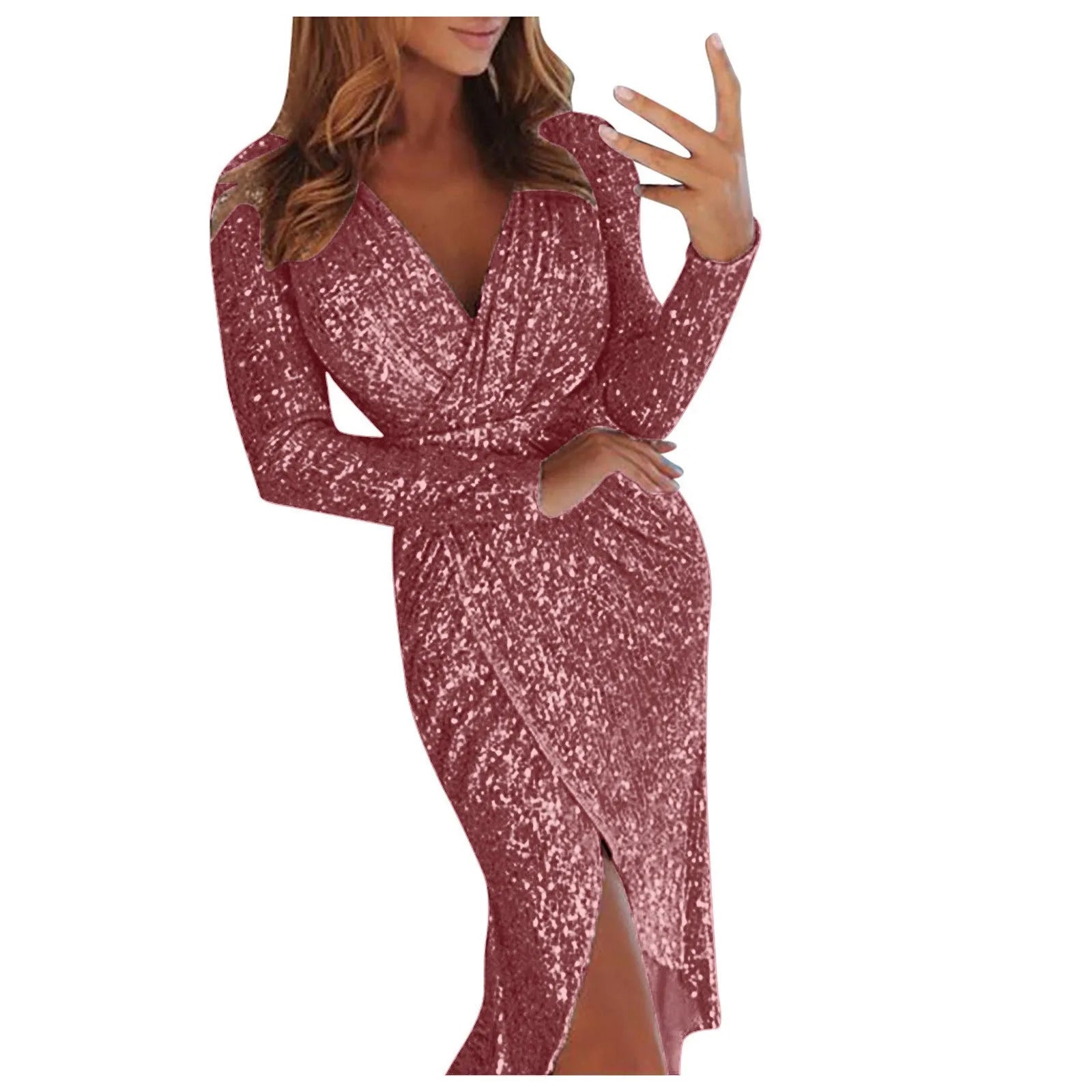 2024 New Trendy Gold Sliver Green Sequined Party Dress Women Front Split Bodycon Party Vestidos Bling Clubwear Dress Vestidos
