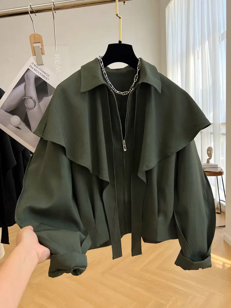 Korean Fashion Cloak Casual Capes Jacket Women's Dongdaemun 2025 Short Coats Woman Heavy Jackets Trend Winter Cardigan Tops New