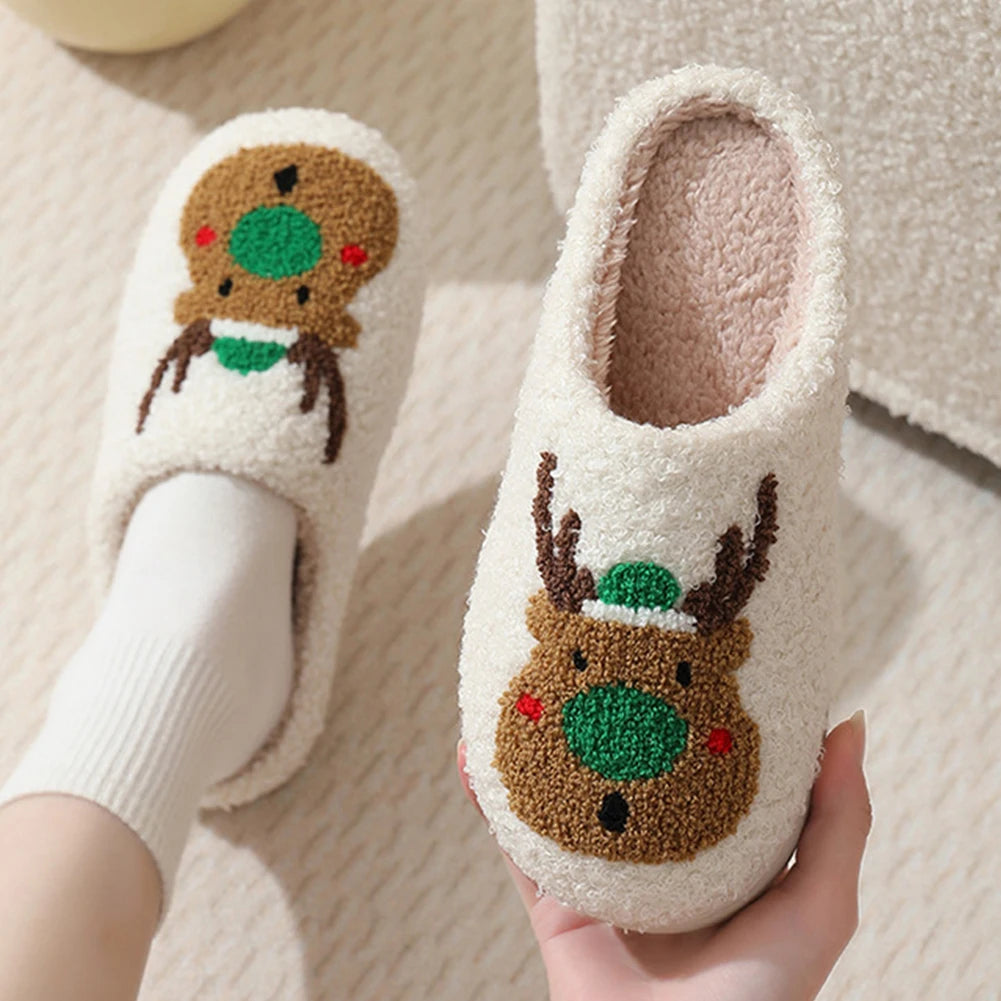 Christmas Deer Slippers Bedroom Slipper Women Men Plush Warm Slipper Women Fuzzy Fluffy Slippers for Winter for Christmas Gift