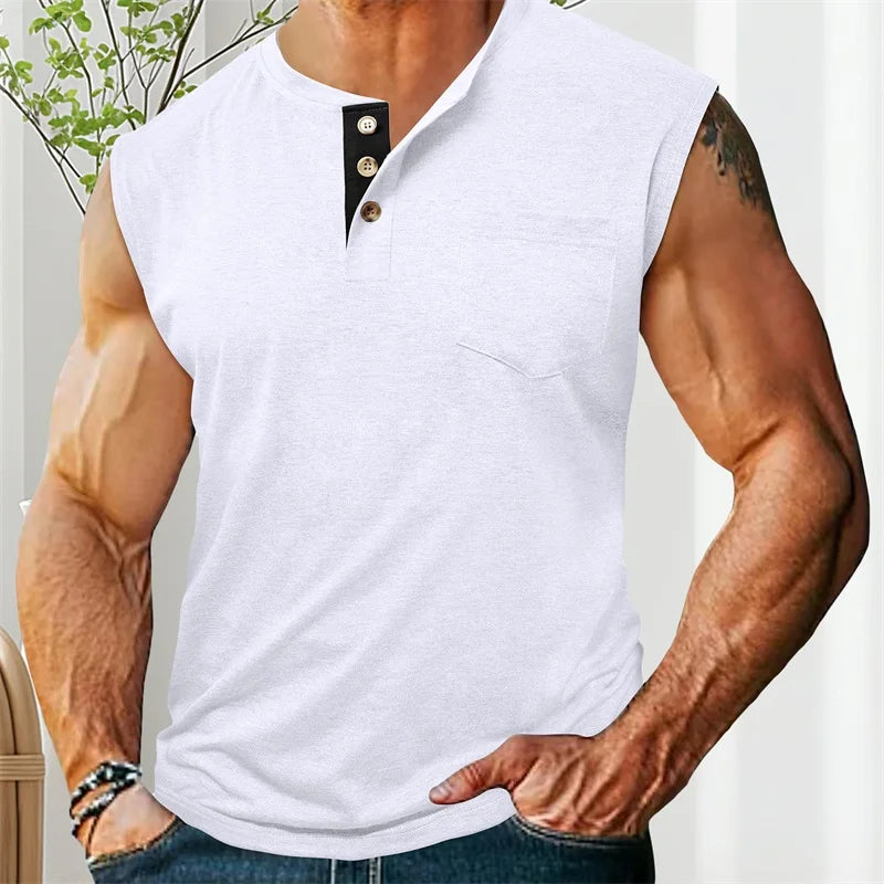 Men s Athletic Tank Top Sleeveless Basketball Shirt Quick-Dry Breathable Muscle Fitness Sports Vest with Button Detail