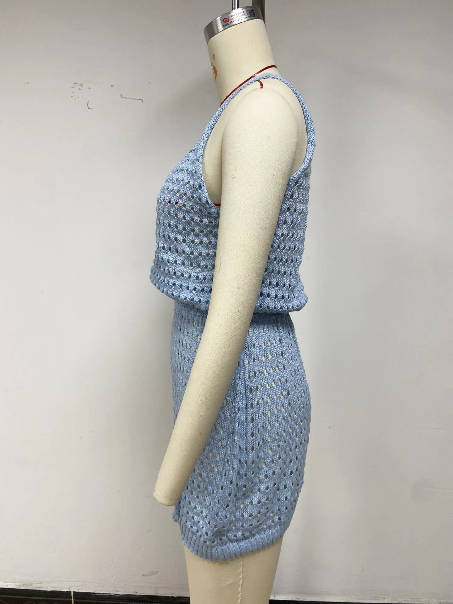 Summer Hollow Out Knitting Mini Spaghetti Strap Dresses Women Sexy V-neck Backless Vacation Beach Dress Casual Beachwear Vestido