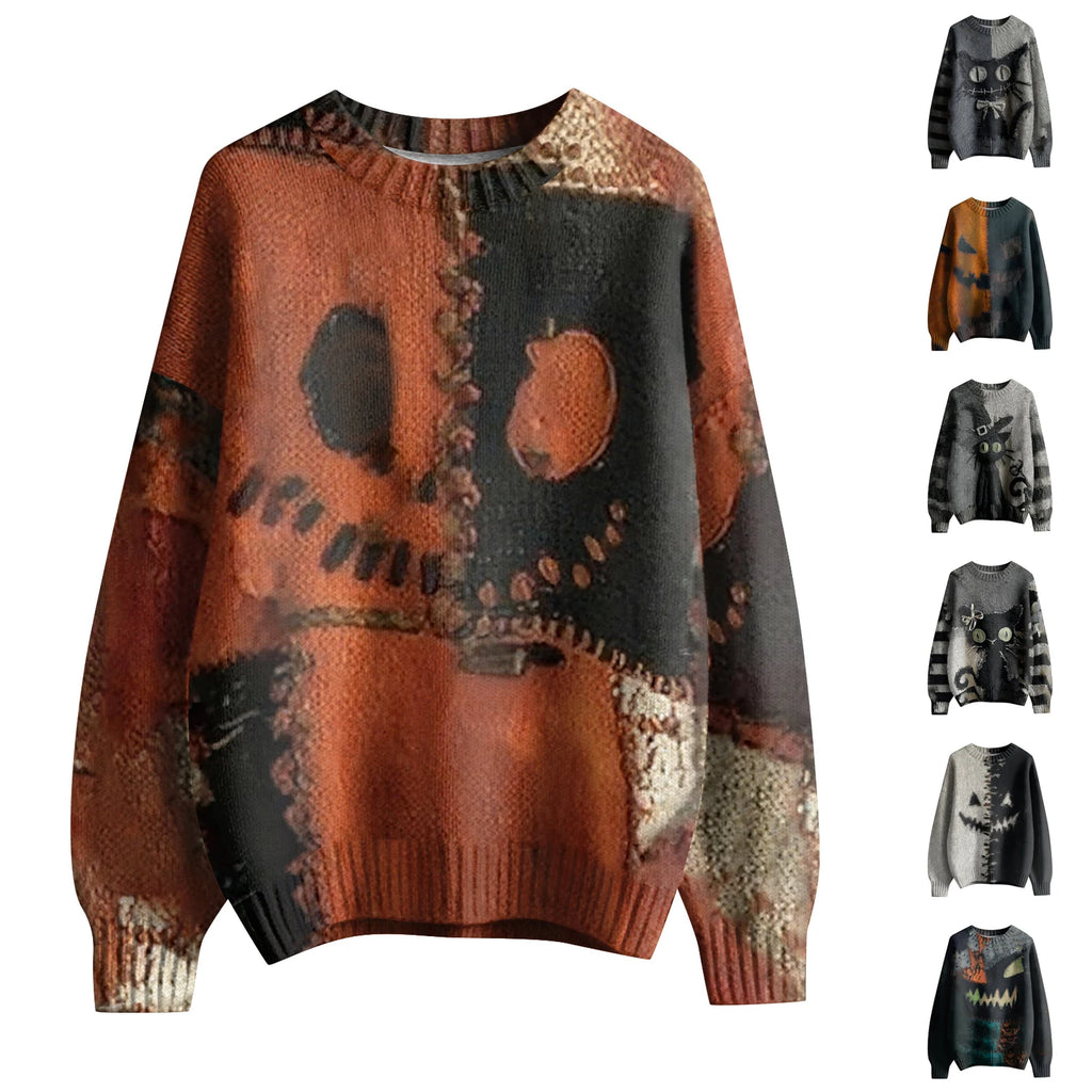 Long Sleeve Pullover Sweaters For Women O Neck Casual Cute Printing Knit Oversized Sweater Winter Clothes Woman Pulls Femmes