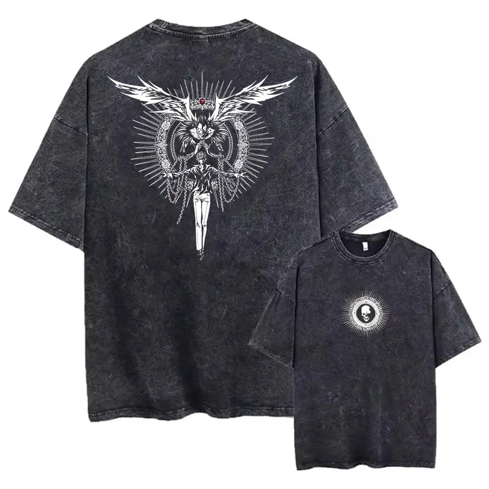 Harajuku Vintage Washed T Shirts Death Note Anime Graphic Printing T Shirt Oversize Cotton Fashion Streetwear Unisex Top Tee
