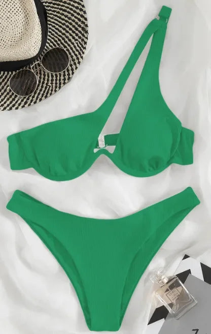 Bikini 2024 Woman Swimsuit Multicolour Swimwear Bathing Suit Sole Shoulder Sling Underwire Swimsuit Sexy Hotsweet Bikini Set New