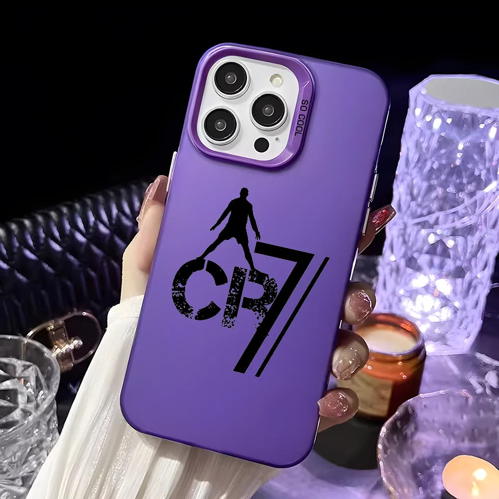 Football Superstar R-Ronaldo Phone Case For iPhone 16 15 14 13 12 11 Pro Max Black Purple Matte Laser Metallic Aurora Funda